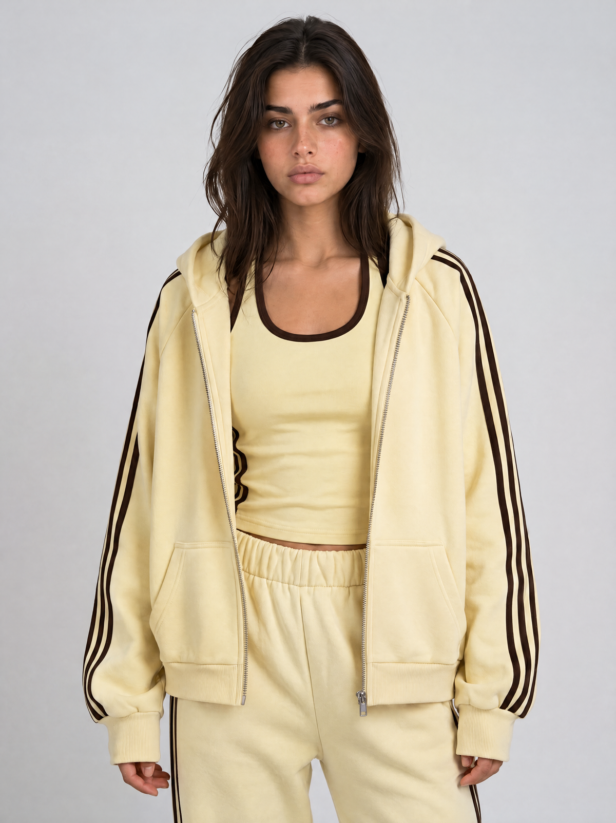 BUTTER YELLOW/BROWN STRIPY TOP